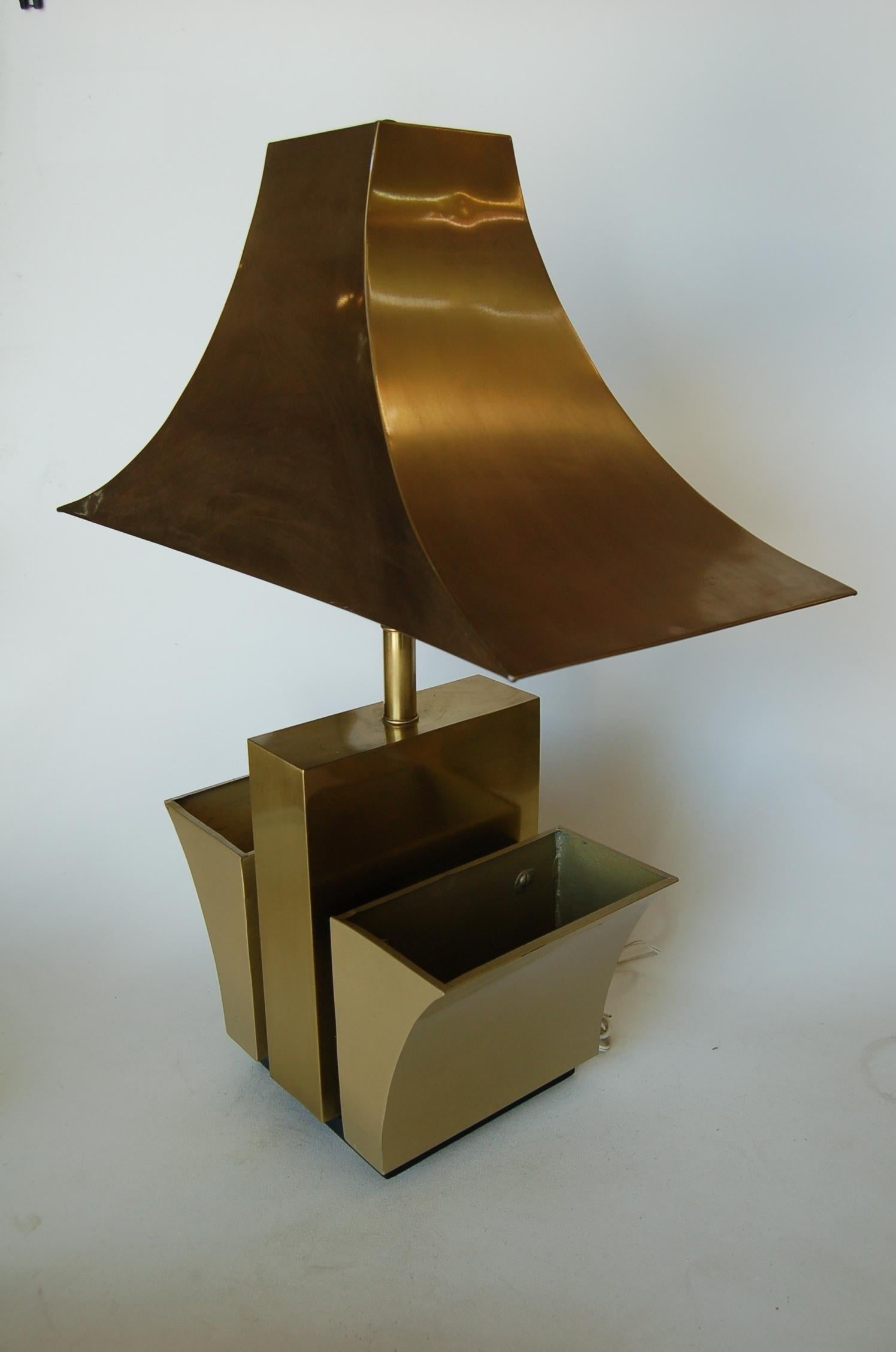 Brass Pagoda Table Lamp with Double Planter - 2