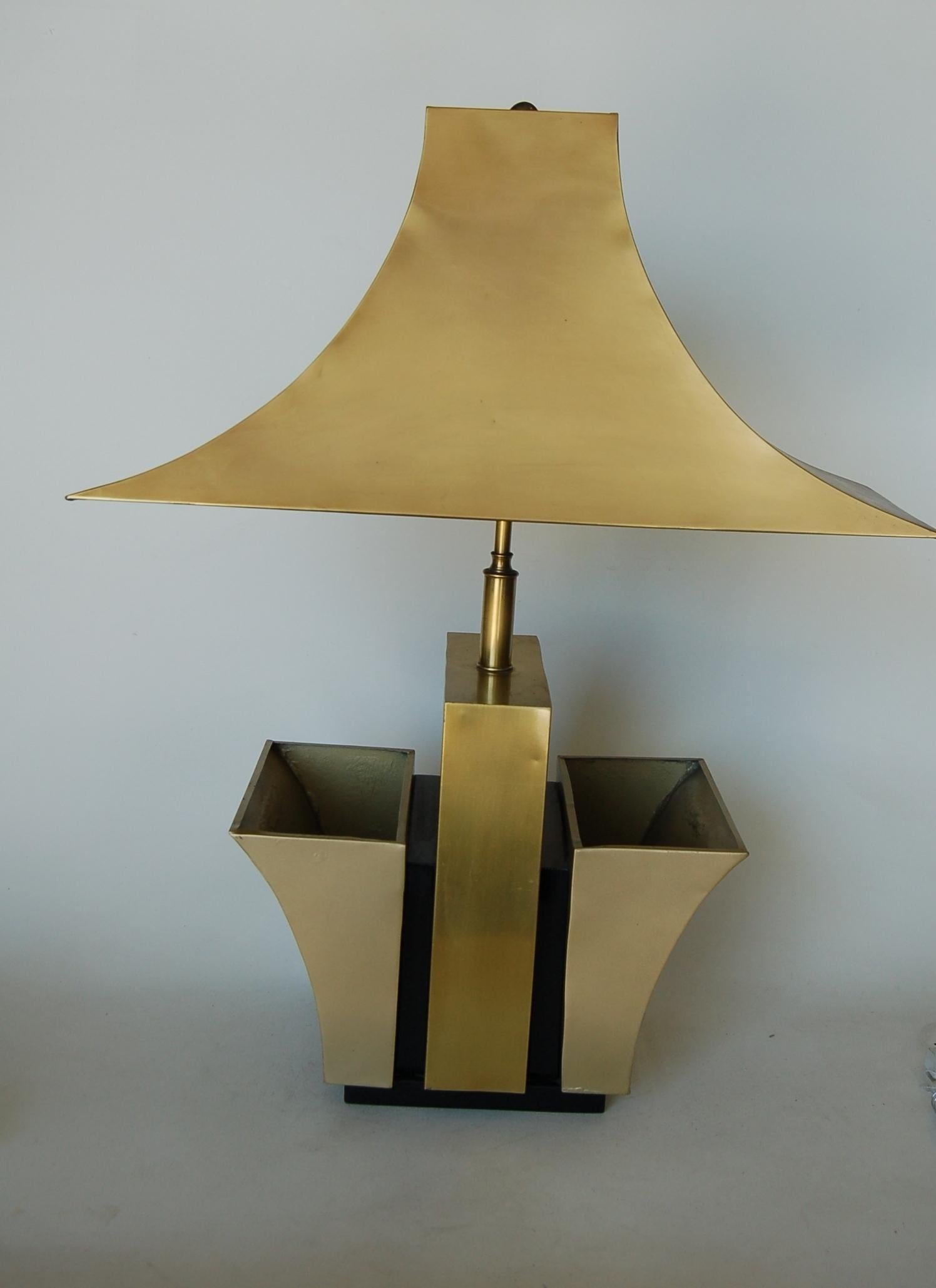 Brass Pagoda Table Lamp with Double Planter - 3