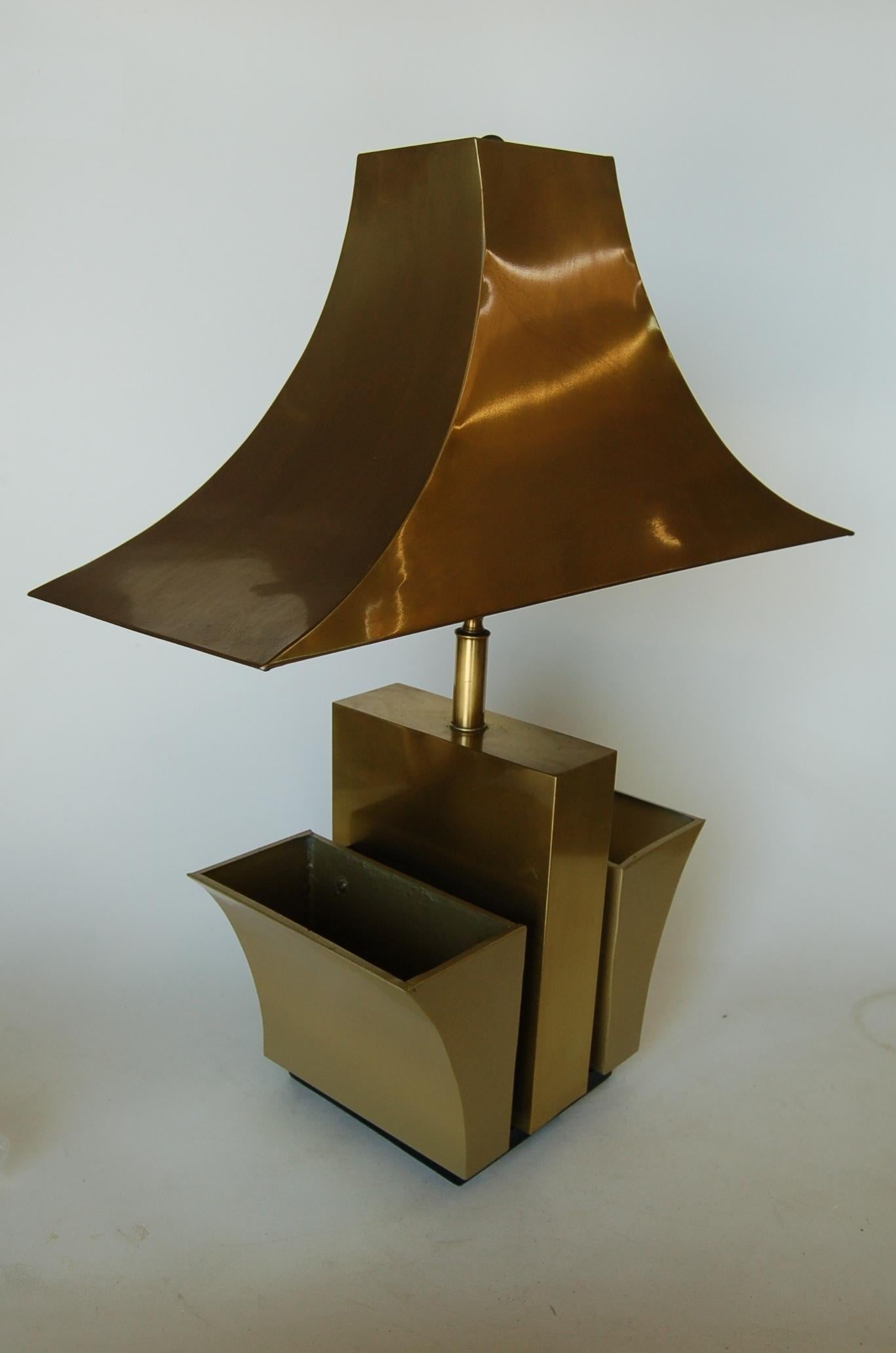 Brass Pagoda Table Lamp with Double Planter - 4