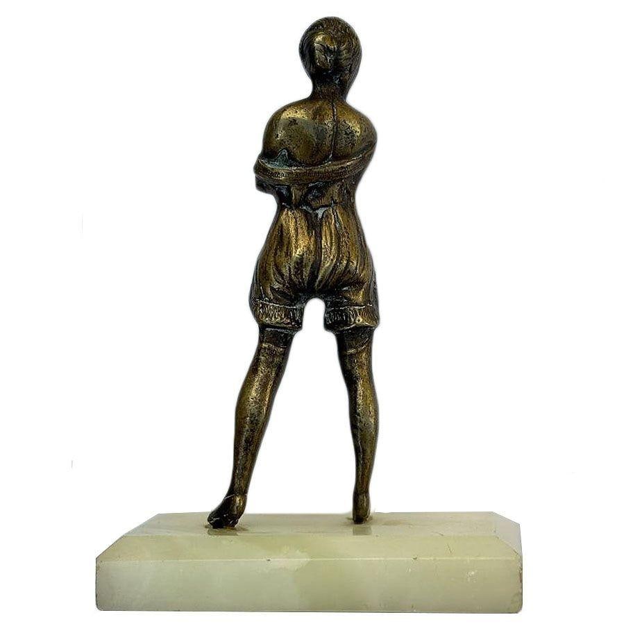 6" Tall Art Deco Female Flapper Bronze Sculpture on Green Onyx Base - 3