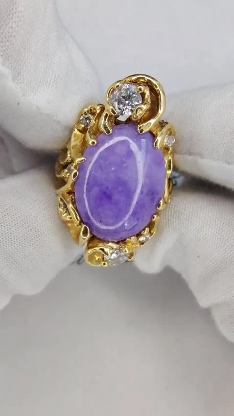 GIA Certified Natural Purple Jade Diamonds Ring 18 Karat *v - 2