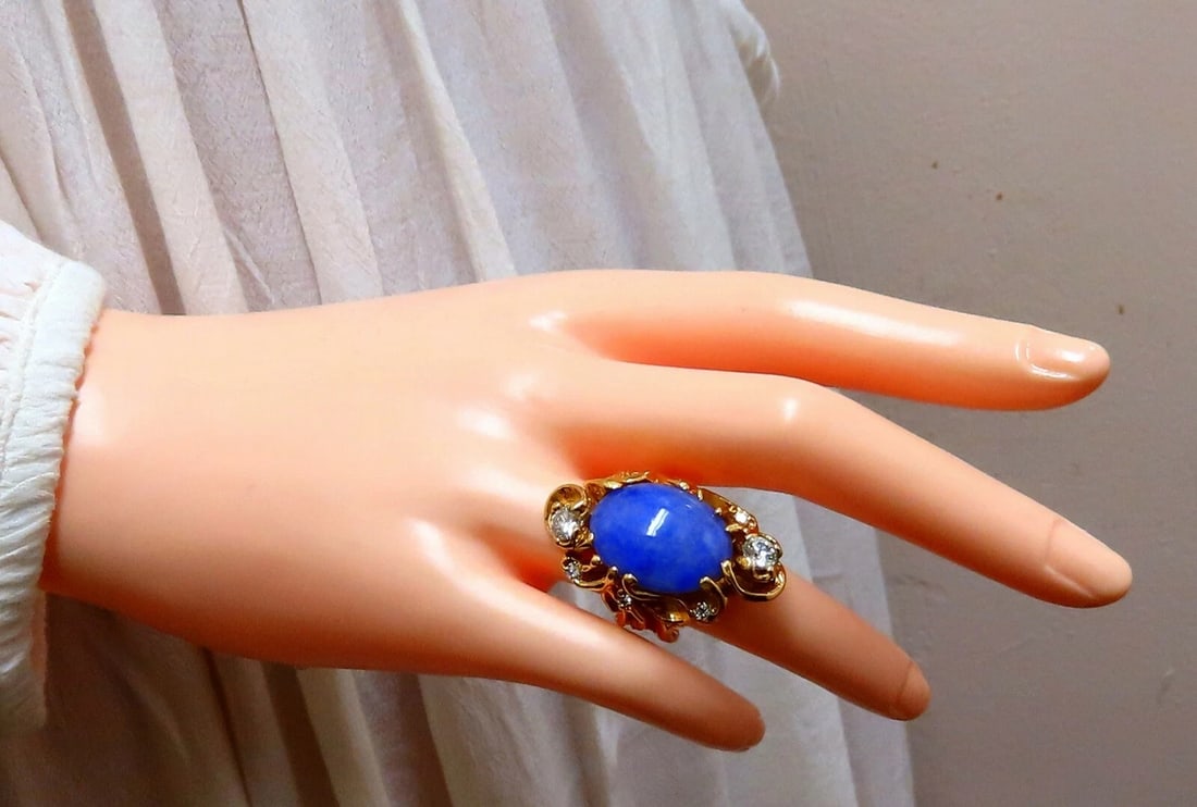GIA Certified Natural Purple Jade Diamonds Ring 18 Karat *v - 7