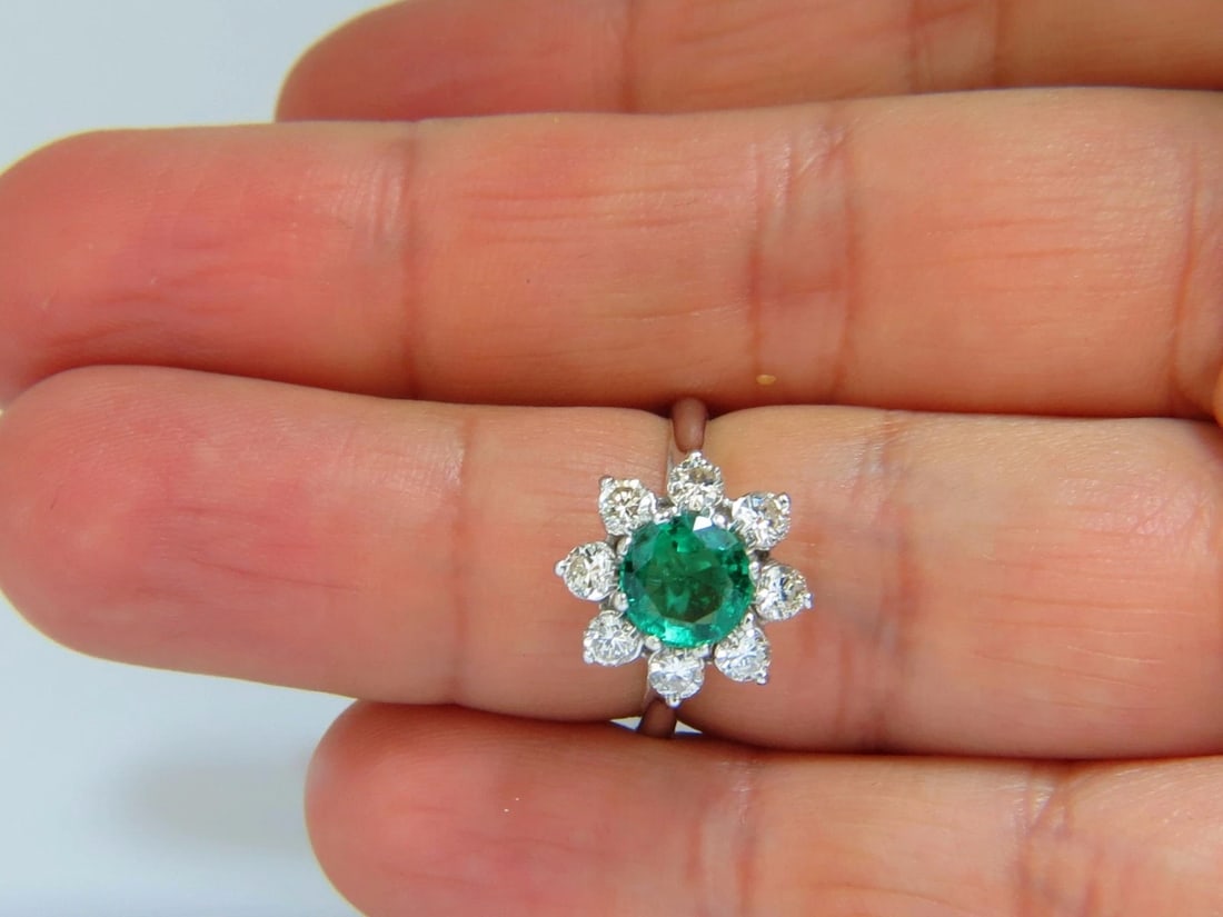 1.72ct natural vivid bright green emerald diamonds ring 14kt** - 5