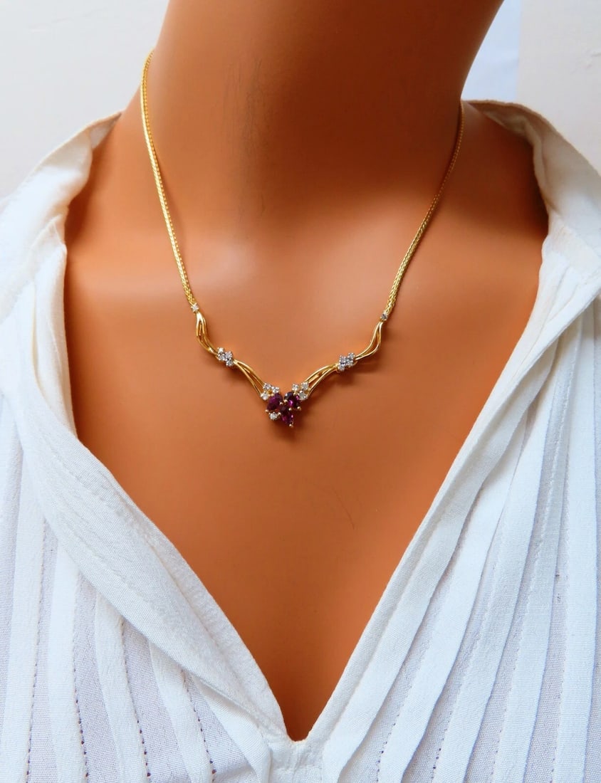 1.90ct Natural Ruby Diamonds Lariat Necklace 14kt ** - 5