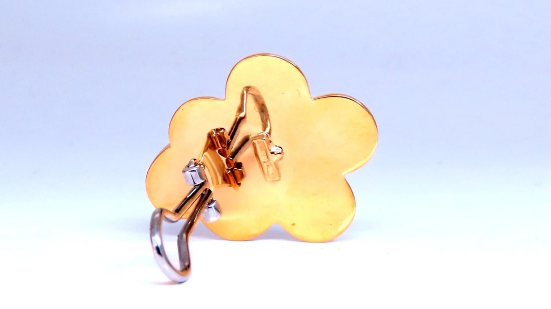 18kt Gold Clip earrings Ladybug On Flower Solid CLip 18kt Gold Postless** - 2