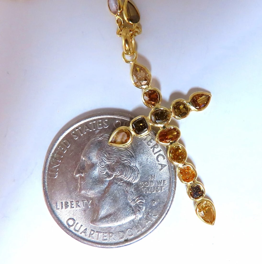 9.50ct Natural Fancy Color Diamonds Cross Yard Necklace 14kt Rosary** - 7