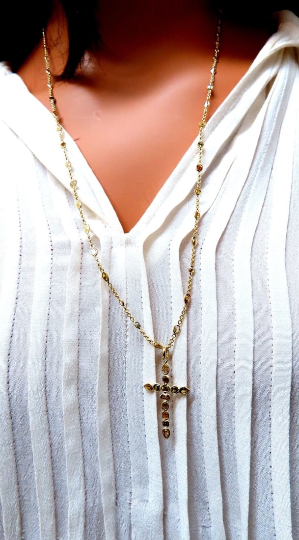 9.50ct Natural Fancy Color Diamonds Cross Yard Necklace 14kt Rosary** - 8