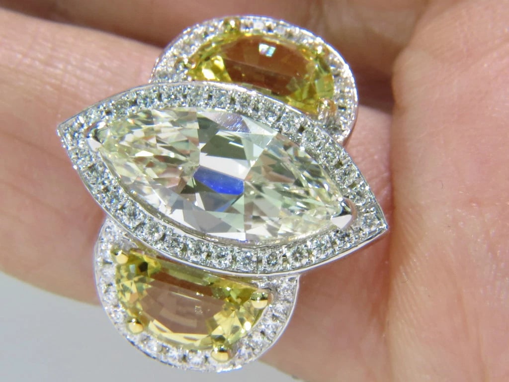 GIA CERTIFIED 18KT GOLD 7.82CT MARQUISE DIAMOND SAPPHIRE RING NO HEAT **v - 10
