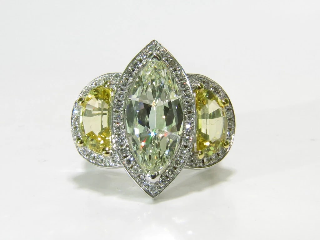 GIA CERTIFIED 18KT GOLD 7.82CT MARQUISE DIAMOND SAPPHIRE RING NO HEAT **v - 11