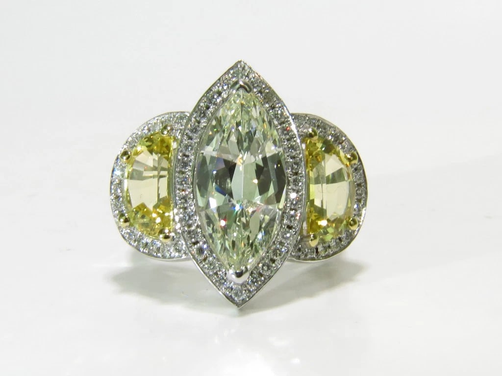 GIA CERTIFIED 18KT GOLD 7.82CT MARQUISE DIAMOND SAPPHIRE RING NO HEAT **v - 12