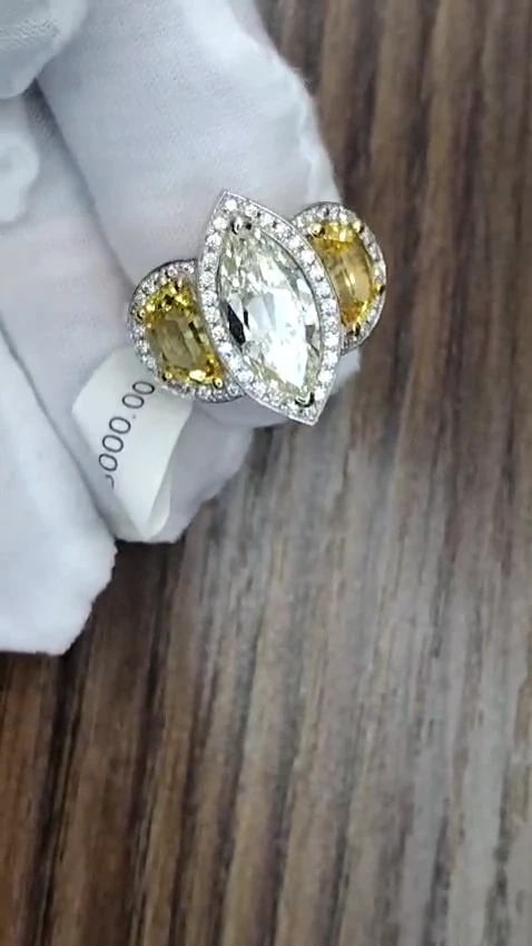 GIA CERTIFIED 18KT GOLD 7.82CT MARQUISE DIAMOND SAPPHIRE RING NO HEAT **v - 2