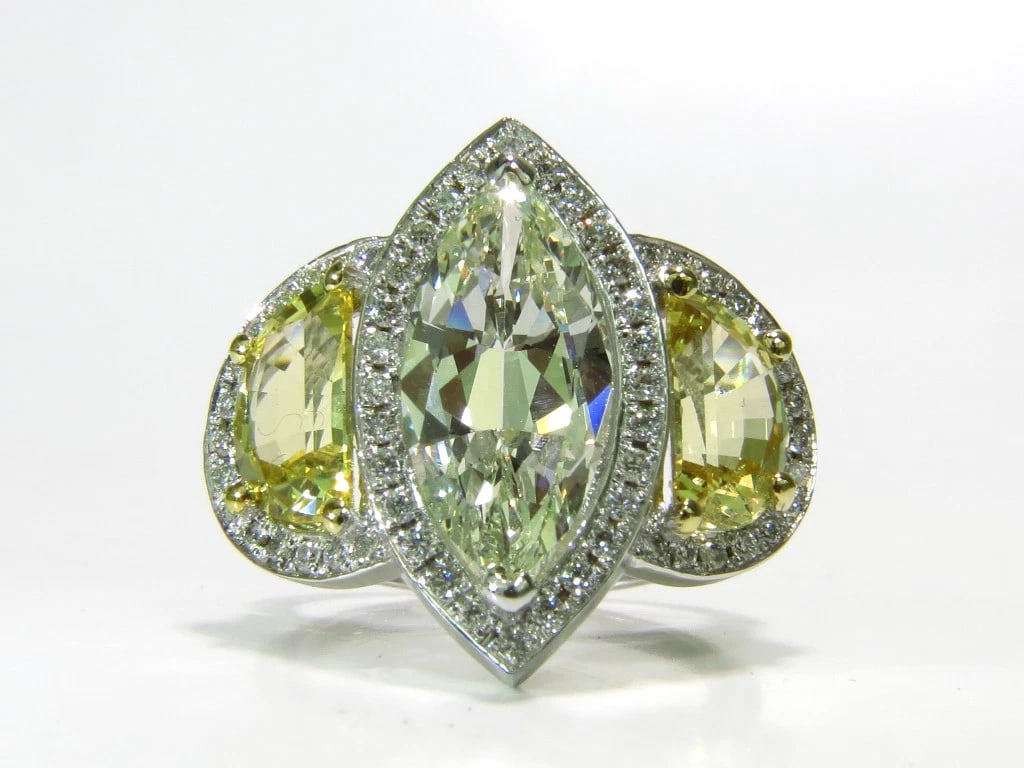 GIA CERTIFIED 18KT GOLD 7.82CT MARQUISE DIAMOND SAPPHIRE RING NO HEAT **v - 3