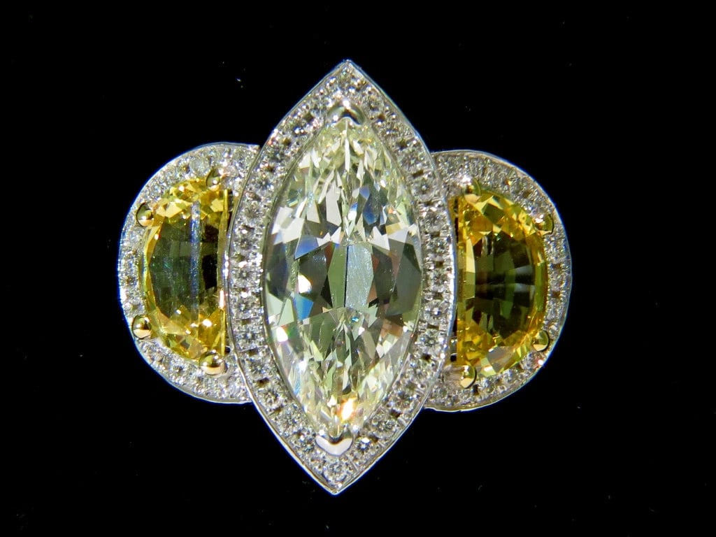 GIA CERTIFIED 18KT GOLD 7.82CT MARQUISE DIAMOND SAPPHIRE RING NO HEAT **v - 8