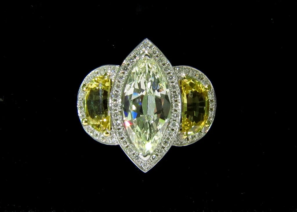GIA CERTIFIED 18KT GOLD 7.82CT MARQUISE DIAMOND SAPPHIRE RING NO HEAT **v - 9