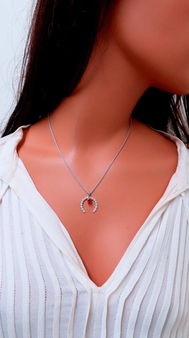 Horseshoe Natural Ruby Diamond Necklace 14kt gold ** - 3