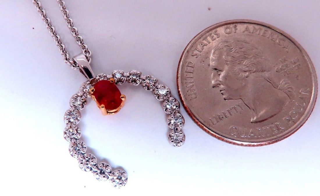 Horseshoe Natural Ruby Diamond Necklace 14kt gold ** - 5
