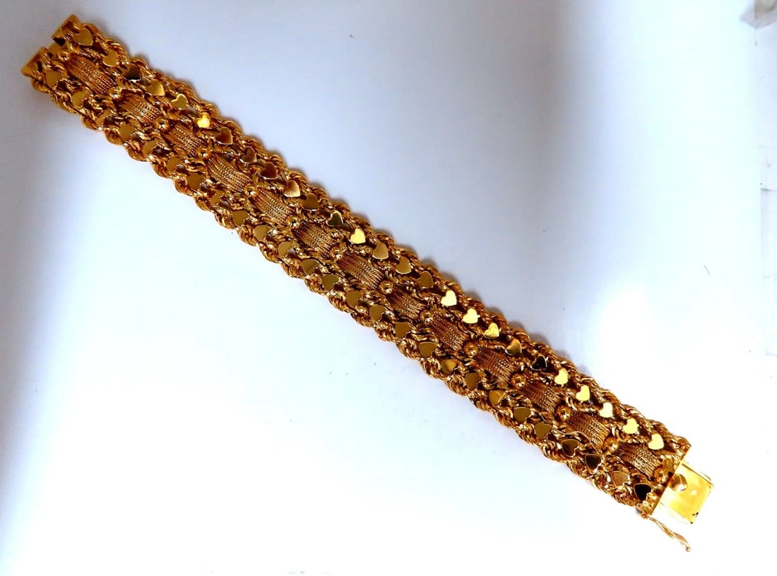 14kt Gold Hearts Rope & Tassel Vintage Hand winded Intricate Bracelet** - 2