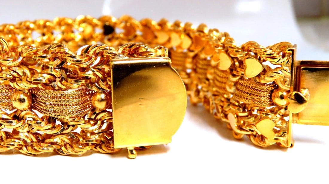14kt Gold Hearts Rope & Tassel Vintage Hand winded Intricate Bracelet** - 3