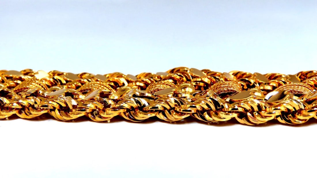 14kt Gold Hearts Rope & Tassel Vintage Hand winded Intricate Bracelet** - 4
