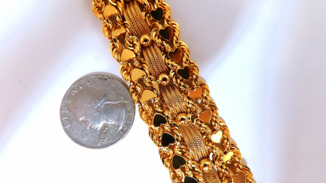 14kt Gold Hearts Rope & Tassel Vintage Hand winded Intricate Bracelet** - 5