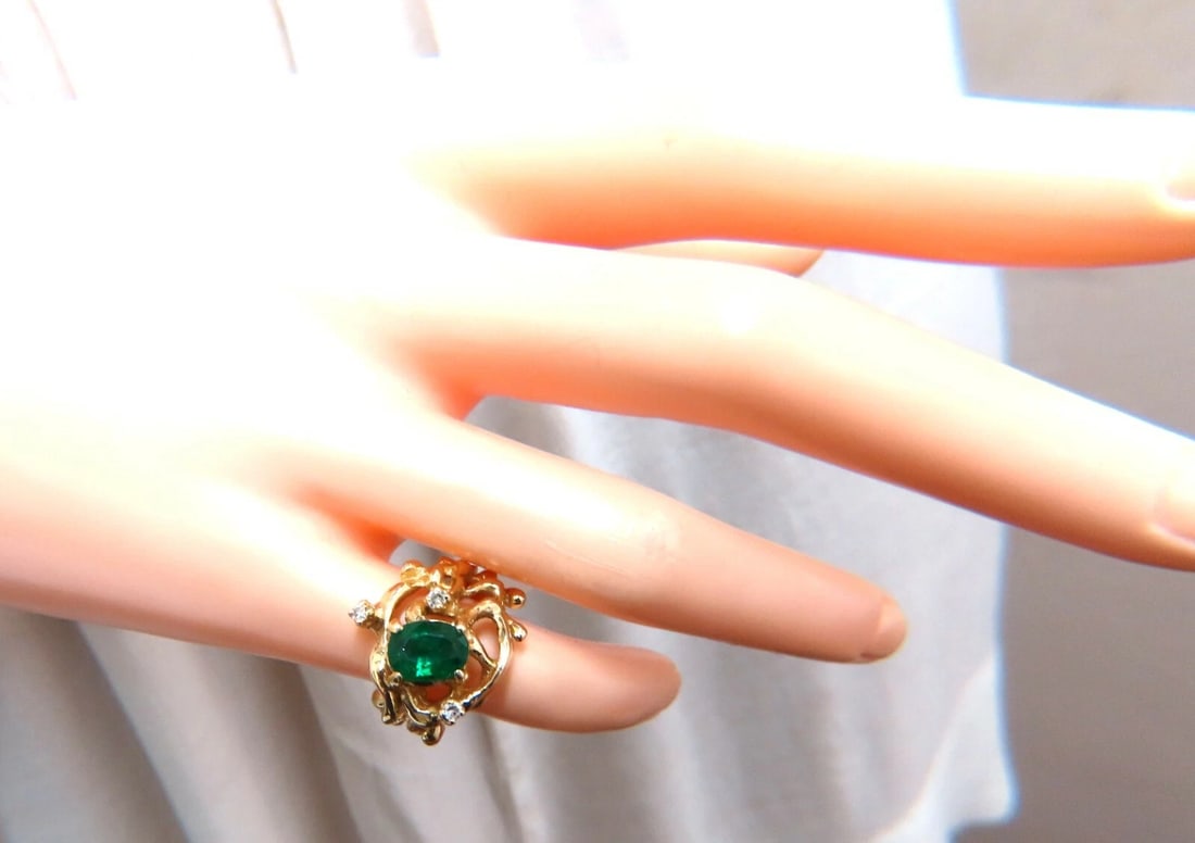 1.42ct Natural Vivid Green Emerald Diamonds Nugget Vine Ring 14kt** - 8