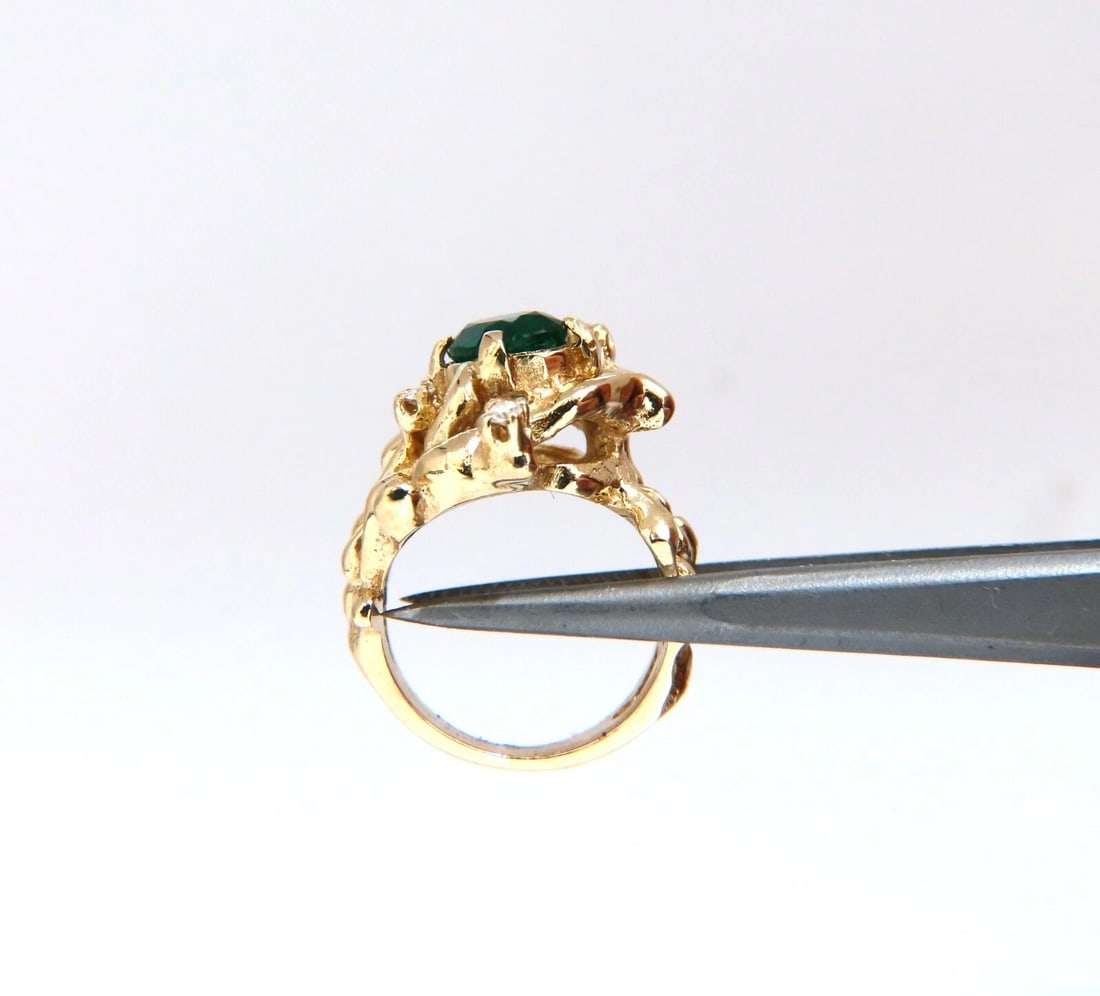1.42ct Natural Vivid Green Emerald Diamonds Nugget Vine Ring 14kt** - 9