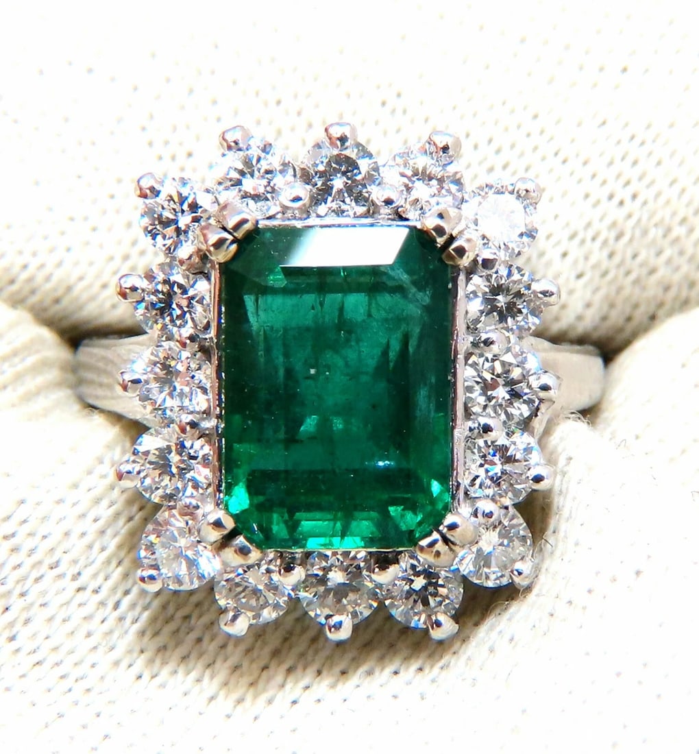 7.15ct Natural Emerald Diamonds Cluster Halo Ring 14kt** - 5