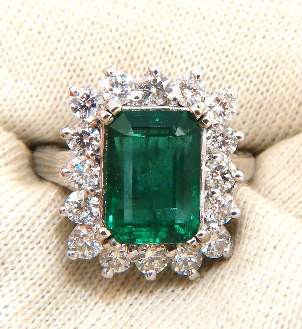 7.15ct Natural Emerald Diamonds Cluster Halo Ring 14kt** - 6