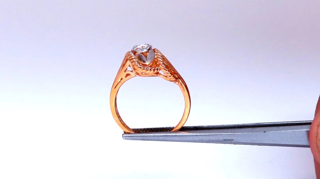 Restored Vintage Natural Diamond Petal Tulip Deco Ring .12ct 14kt gold** - 4
