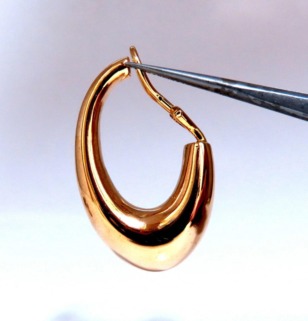 14Kt Gold Elongated Hoop Earrings Omega Clip** - 2