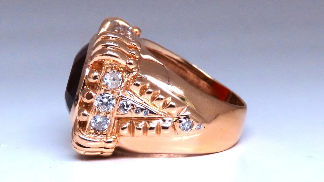 Natural Spessartite Diamonds Ring Bead Goth Stud 14Kt Gold Ref 12297** - 3