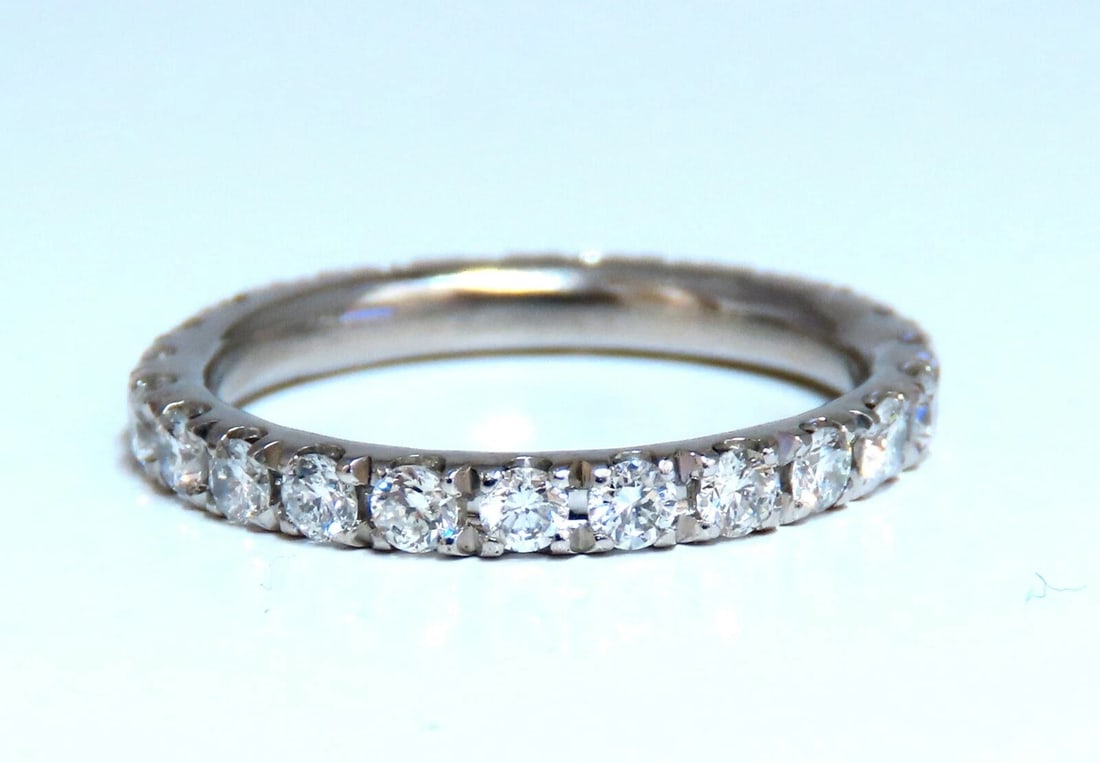 .92ct Natural Round Diamonds Eternity Ring Sharing Prong 14kt**: Title: .92ct Natural Round Diamonds Eternity Ring Sharing Prong 14kt** Description: .92ct. Natural Diamonds eternity band Round, Brilliant Cuts F-G color Vs-2 clarity Sharing Prong 2.4 grams 2.1mm wid
