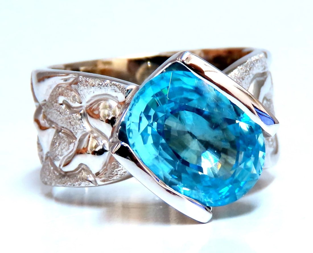 6.20ct Natural Indigo Blue zircon Ring 14kt scaling deco** (1 of 5)