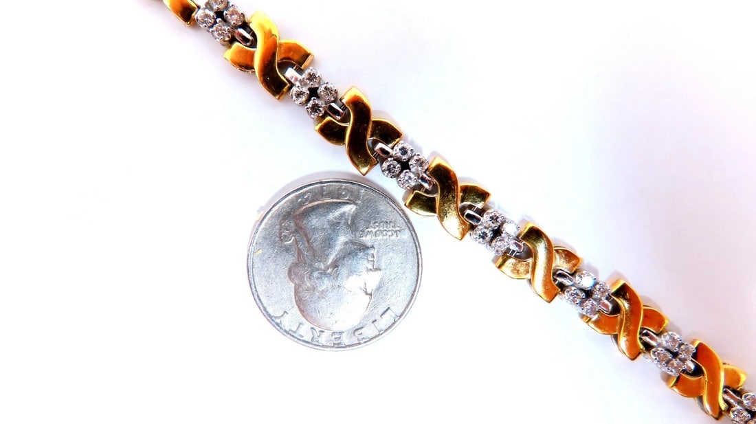 2ct Natural Diamonds X Link Bracelet 14kt gold two toned 7 1/4** - 5