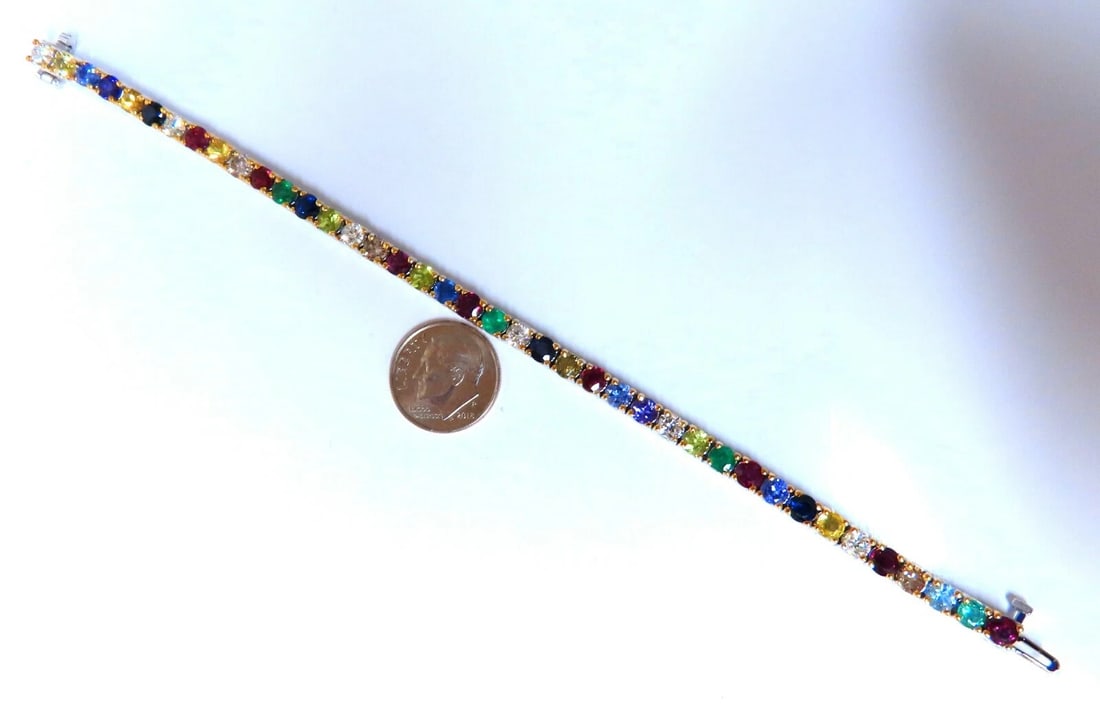 8.70ct natural ruby emerald sapphires diamond tennis bracelet 14kt gem line** - 3