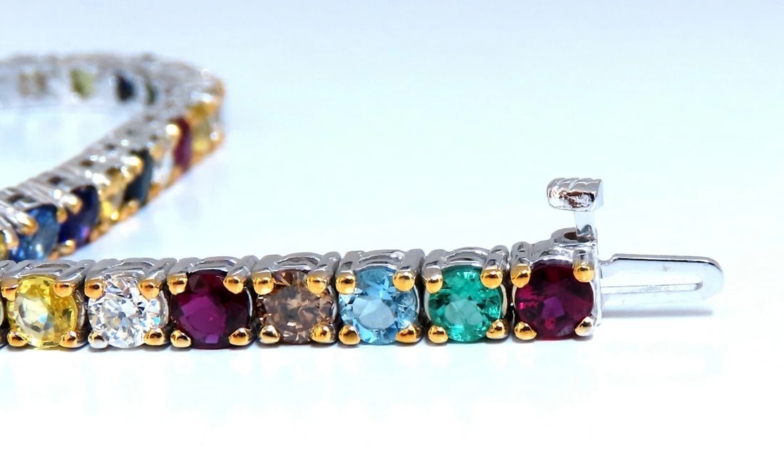 8.70ct natural ruby emerald sapphires diamond tennis bracelet 14kt gem line** - 4