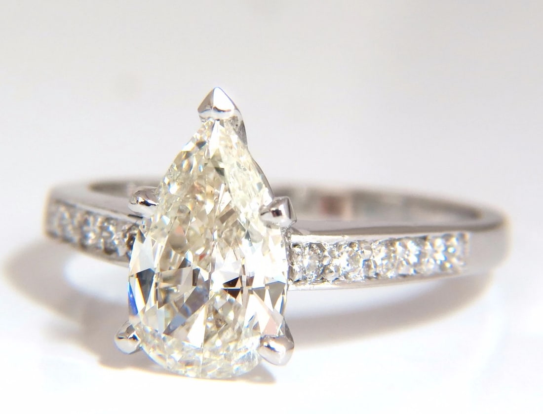 GIA Certified 1.49ct Pear Shape diamond ring .20ct. round accents 14kt *v (1 of 10)