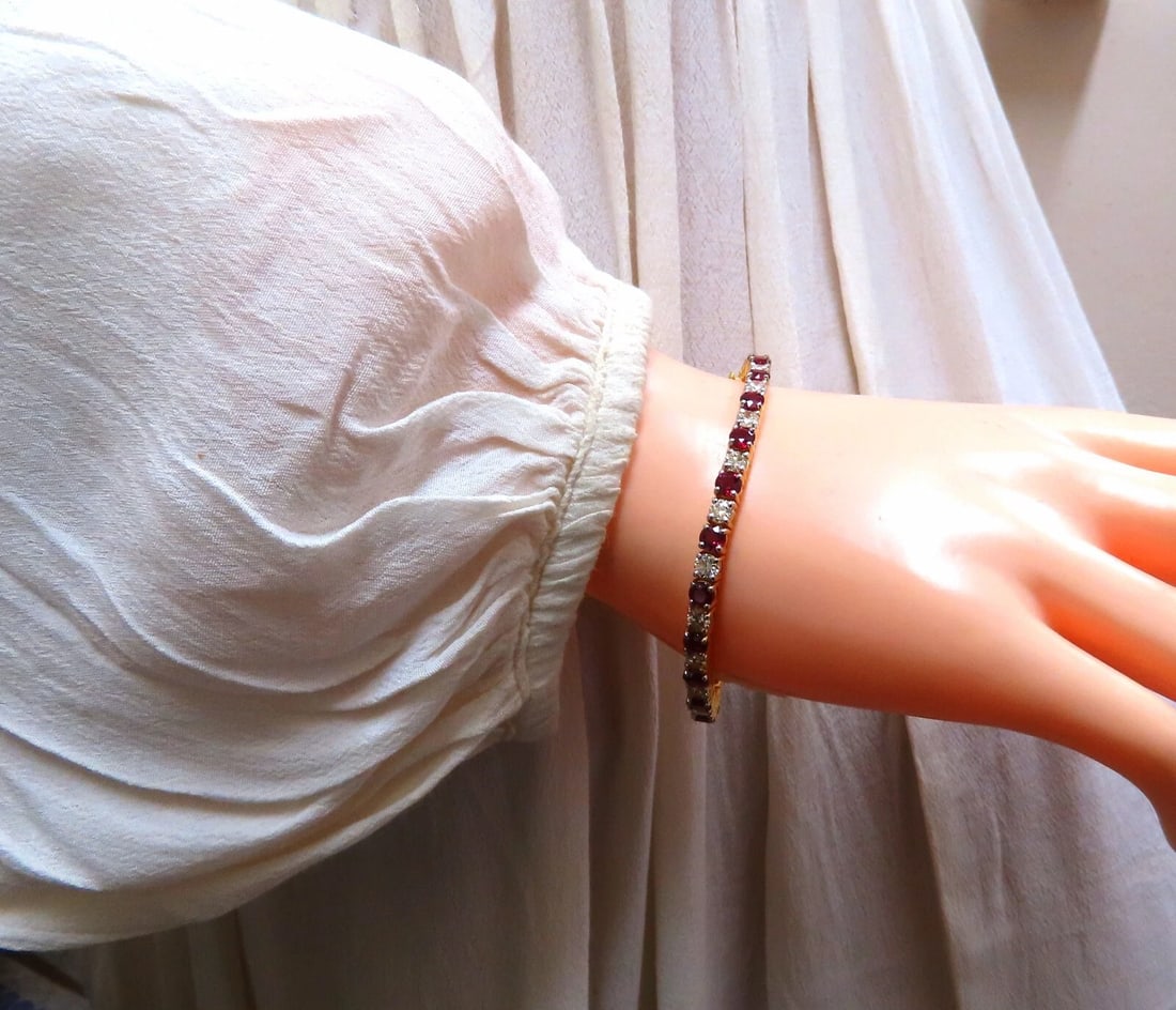 14.05ct Natural Ruby Diamonds Alternating Tennis Bracelet 14kt Gold Classic** - 6