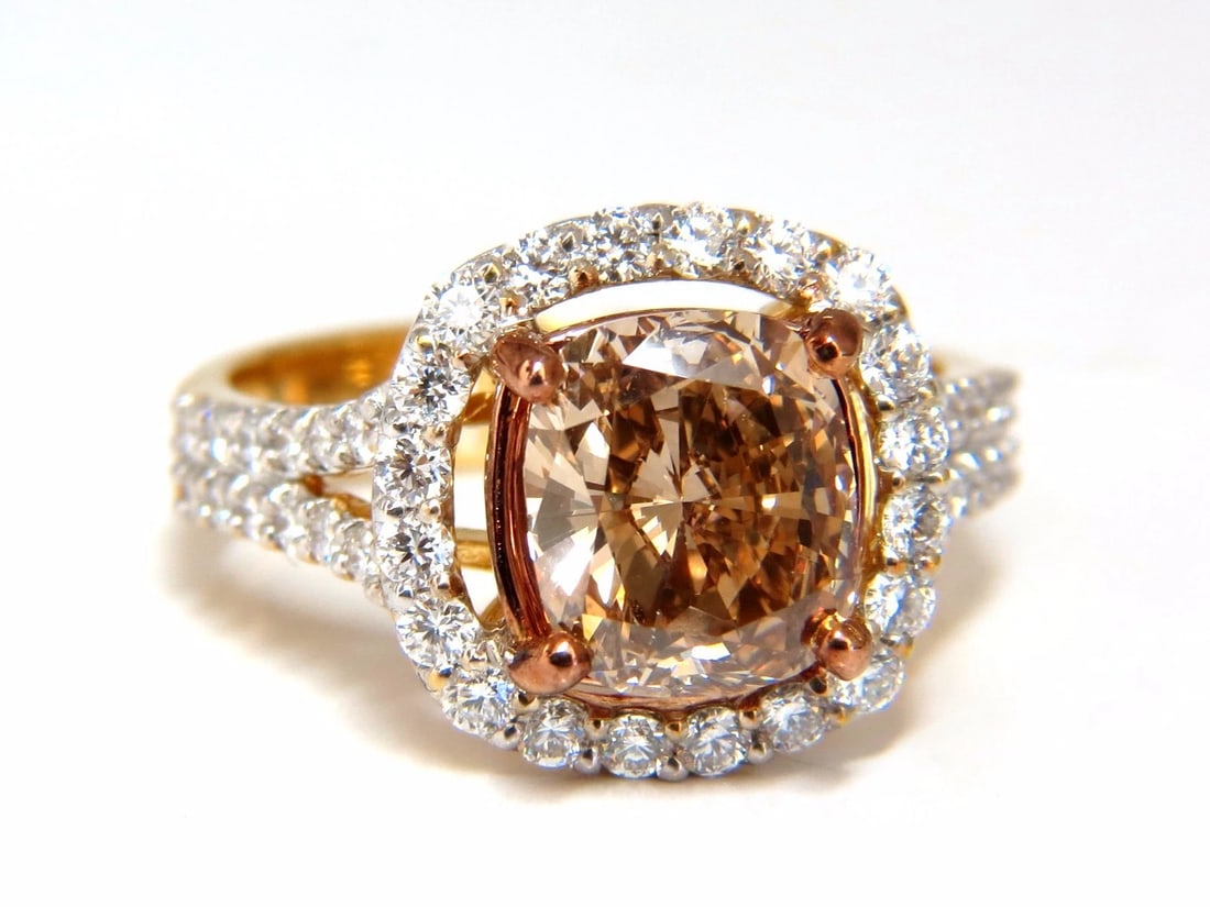 GIA certified 2.23ct Fancy Brown Yellow Diamond ring Halo Cluster 18kt 10677** - 2