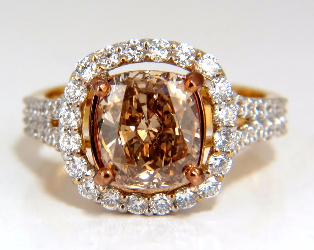 GIA certified 2.23ct Fancy Brown Yellow Diamond ring Halo Cluster 18kt 10677** - 3