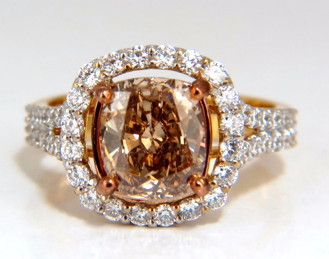 GIA certified 2.23ct Fancy Brown Yellow Diamond ring Halo Cluster 18kt 10677** - 4