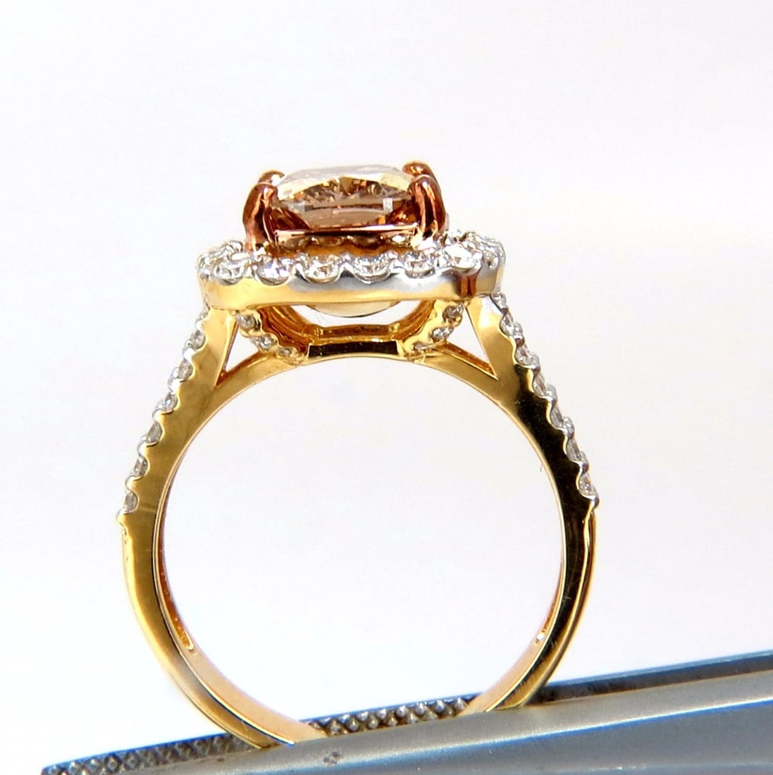 GIA certified 2.23ct Fancy Brown Yellow Diamond ring Halo Cluster 18kt 10677** - 7