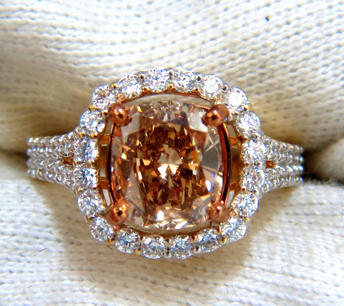 GIA certified 2.23ct Fancy Brown Yellow Diamond ring Halo Cluster 18kt 10677** - 8