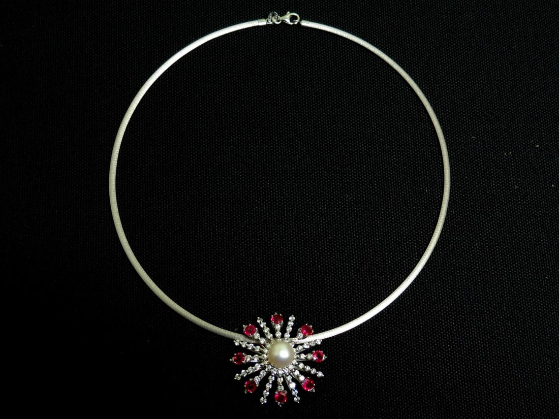 5.75CT NATURAL GEM RUBY DIAMOND 3D STAR BURST PEARL PENDANT ** - 10