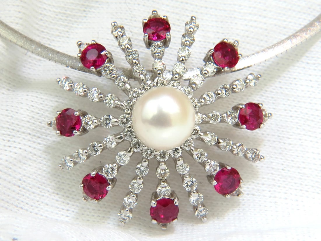 5.75CT NATURAL GEM RUBY DIAMOND 3D STAR BURST PEARL PENDANT ** - 3