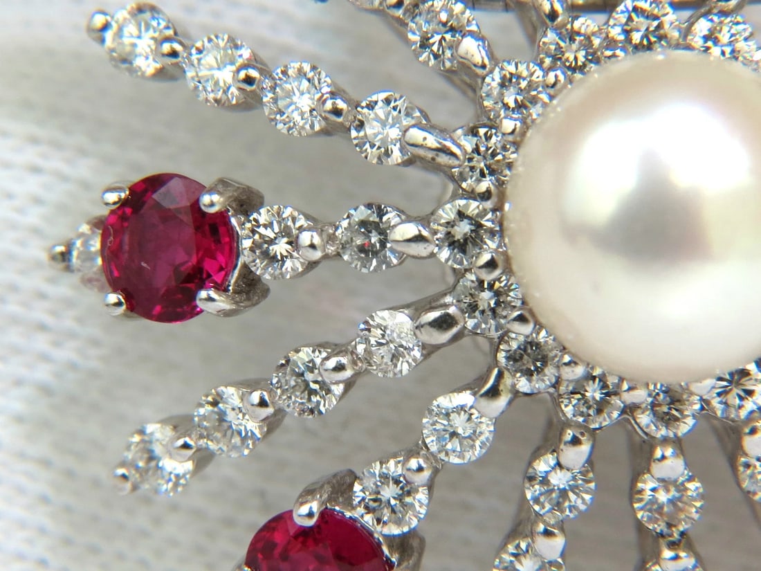 5.75CT NATURAL GEM RUBY DIAMOND 3D STAR BURST PEARL PENDANT ** - 4