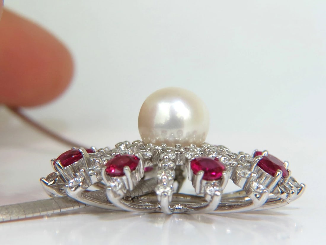 5.75CT NATURAL GEM RUBY DIAMOND 3D STAR BURST PEARL PENDANT ** - 6