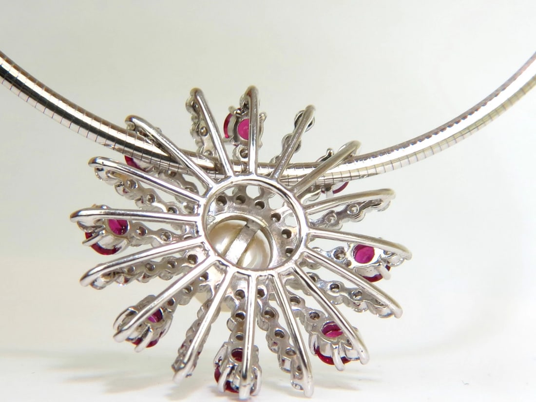 5.75CT NATURAL GEM RUBY DIAMOND 3D STAR BURST PEARL PENDANT ** - 7