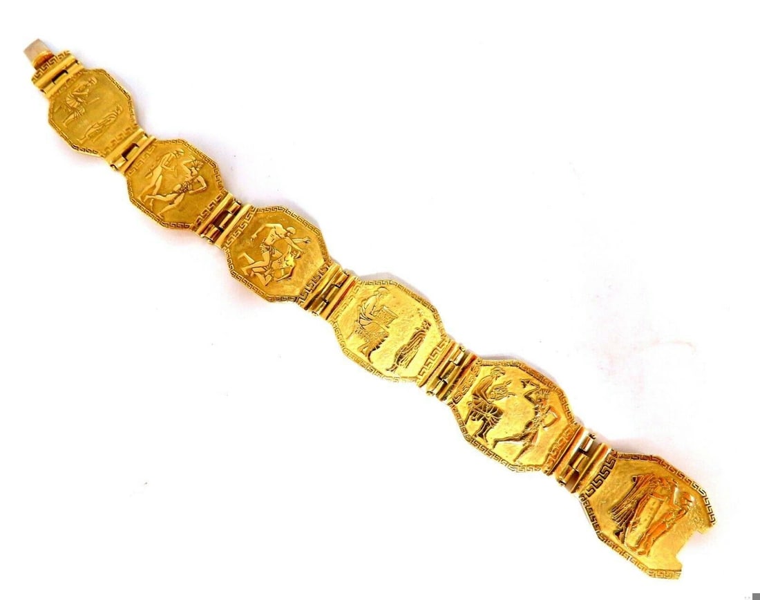 Egyptian Hieroglyphics Statement Cuff Bracelet 18kt Gold 10983** - 6