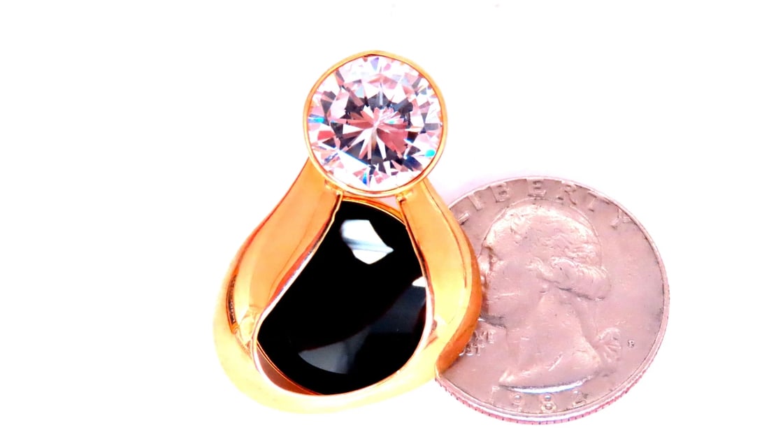 Carved Jet Black Onyx Stud Earrings 14kt Gold 12626 White Stone** - 3